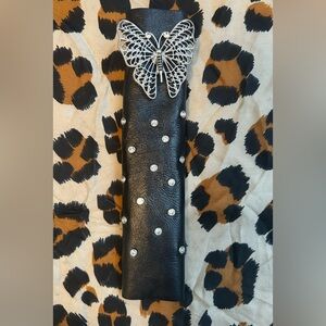 Black Faux Leather Hair Wrap Butterfly Accent